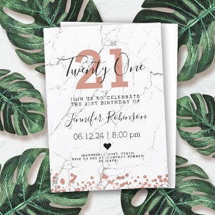 Invitation Simple 21e anniversaire Rose de fête Marbre d'or