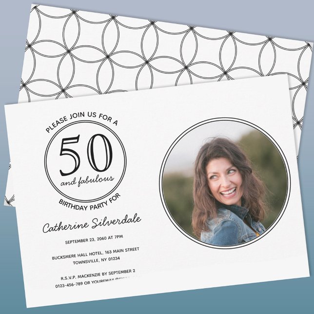 Invitation Simple 50 et fabuleux fête d'anniversaire de la ph (Fifty and fabulous minimalist photo birthday party invitation)