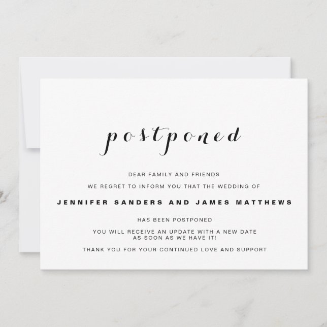 Invitation Simple Annonce de Mariage Reporté (Devant)