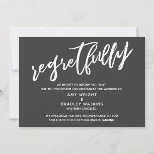 Invitation Simple Annulé Mariage gris foncé Regrettablement c