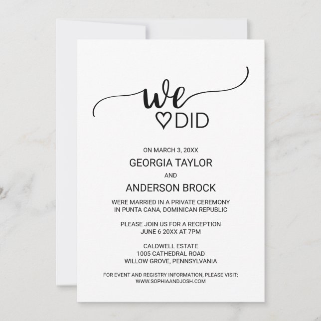 Invitation Simple appeligraphie noire We Did (Devant)