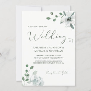 Invitation Simple Aquarelle Botanique Vert Mariage Script