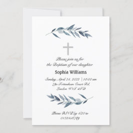 Invitation Simple aquarelle branche d'olivier Baptême
