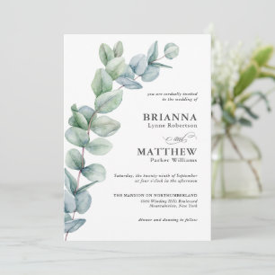 Invitation Simple aquarelle Eucalyptus Mariage vert