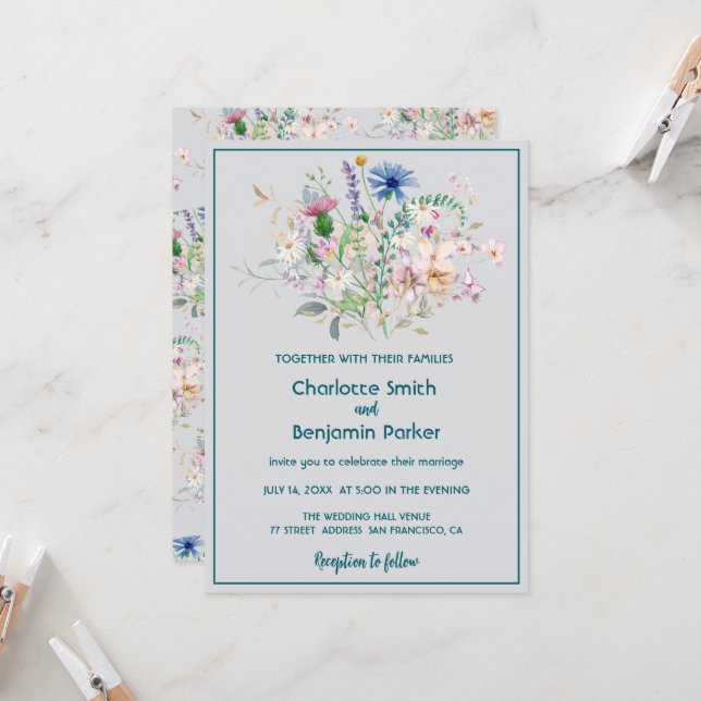 Invitation Simple Aquarelle fleur sauvage bouquet flora maria (Devant/Arrière en situation)
