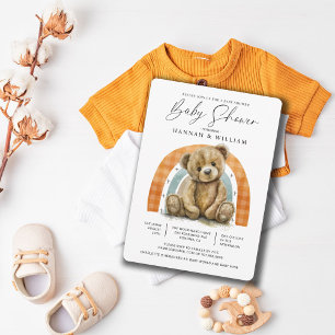 Invitation Simple aquarelle Teddy Bear Rainbow Baby shower