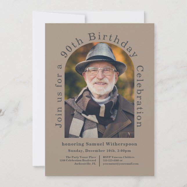 Invitation Simple Arc 90e fête d'anniversaire avec photo (Devant)