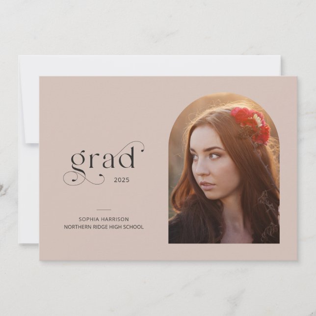 Invitation Simple Arc Photo Faded Blush Graduation Party (Devant)