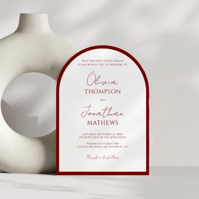 Invitation Simple Arche de mariage à bordure rouge cramoisie  (Créateur téléchargé)