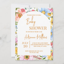 Invitation simple Baby shower floral aquarelle