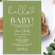Invitation simple Baby shower vert Sage