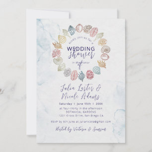 Invitation Simple Beach Ocean Seashell Wreath Mariage