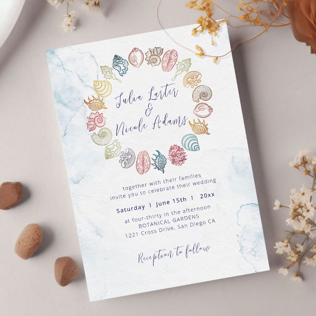 Invitation Simple Beach Ocean Seashell Wreath Mariage photo (Créateur téléchargé)