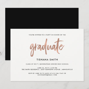 Invitation Simple Black and Faux Rose Gold Graduation Party