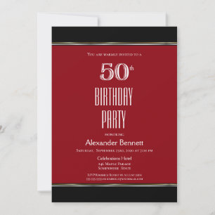 Invitation Simple Black and Red 50th Birthday Party