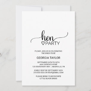 Invitation Simple Black Calligraphie Hen Party