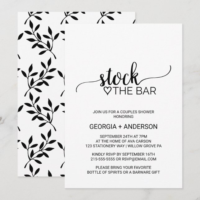Invitation Simple Black Calligraphie Stock de la barre (Devant / Derrière)