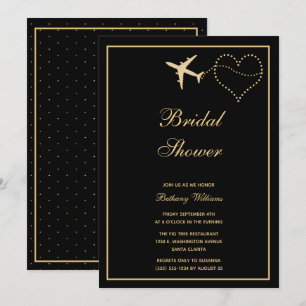 Invitation Simple Black Gold Travel Fête des mariées