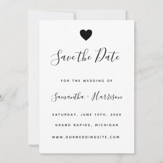 Invitation Simple Black Heart Mariage plat Enregistrer la car