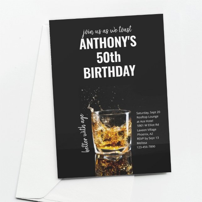 Invitation Simple Black Men's Whiskey Birthday Party (Créateur téléchargé)