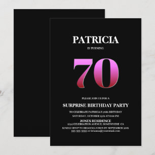 Invitation Simple Black Pink Surprise 70e anniversaire