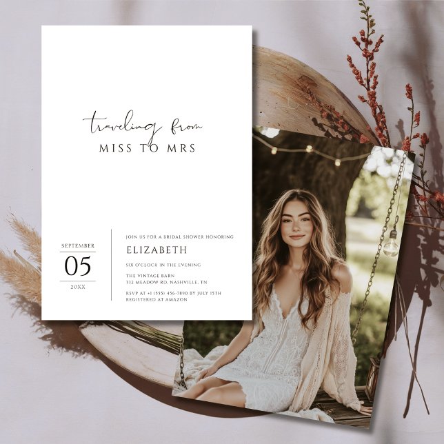 Invitation Simple Black White Miss à Mme Fête des mariées Pho (Créateur téléchargé)