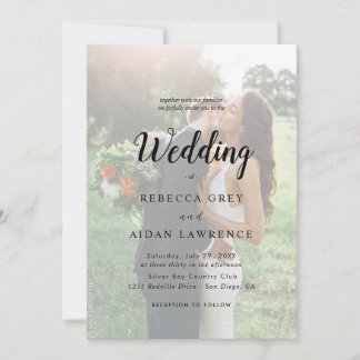 Invitation Simple Black & White Overlay Photo Wedding