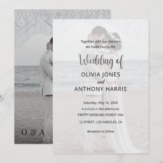 Invitation Simple Black & White Overlay Photo Wedding
