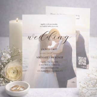 Invitation Simple Black & White Overlay Photo Wedding