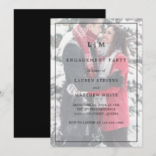 Invitation Simple Black White Photo Elegant Engagement Party