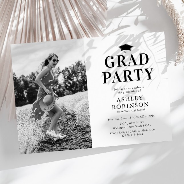 Invitation Simple Black White Photo Graduation Party (Créateur téléchargé)