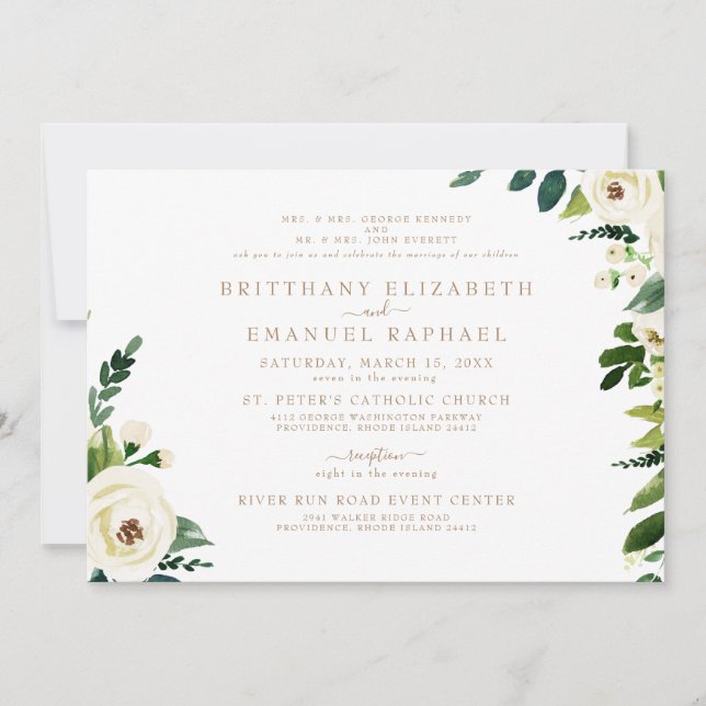 Invitation Simple Blanc Les deux parents Gold Texte Mariage (Devant)