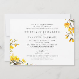 Invitation Simple Blanc Les deux parents Jaune Floral Mariage