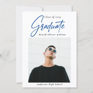 Invitation Simple bleu moderne minimaliste 2 Photo Graduation