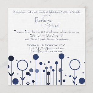 Invitation Simple Blue Floral Dot Moderne Dîner de répétition