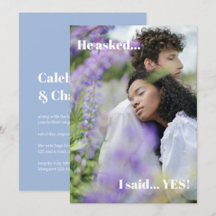 Invitation Simple Blue Photo Engagement