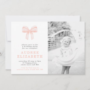 Invitation Simple Blush Coquette Bow Photo Anniversaire