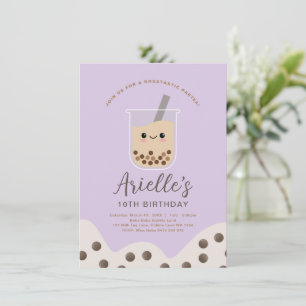 Invitation Simple Boba Bubble Lait Thé pourpre Anniversaire