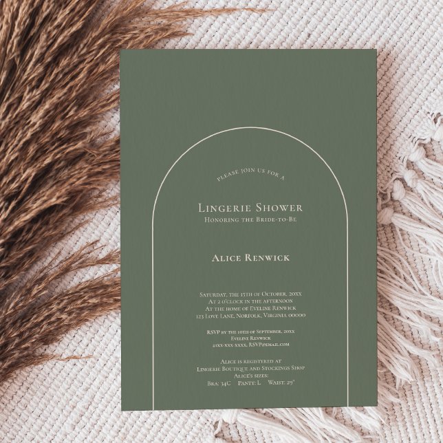 Invitation Simple Boho Arch Sage Green Lingerie Douche (Créateur téléchargé)