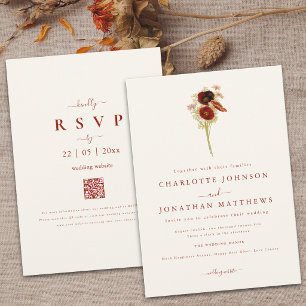 Invitation Simple Boho Fleur de la Toussaint Code QR via Mari