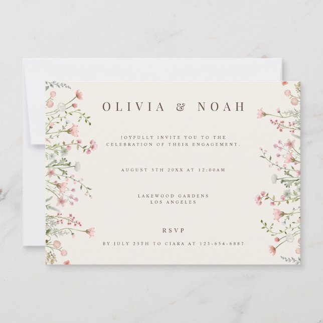 Invitation simple Boho Fleur sauvage Engagement Pa (Devant)