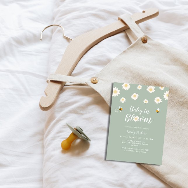 Invitation Simple Boho Green Daisy Bébé dans la douche en fle (Simple Boho Green Daisy Baby In Bloom Shower Invitation)