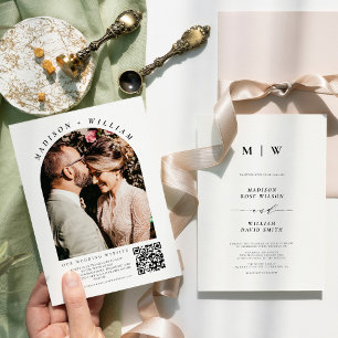 Invitation Simple Boho Mariage Arch Photo Code QR