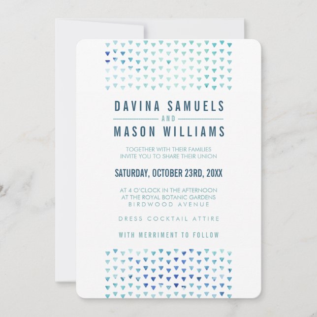 Invitation SIMPLE BOHO MARIAGE triangle moderne motif bleu  (Devant)