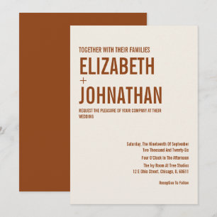 Invitation Simple Boho Terracotta Typographie Mariage Invitat