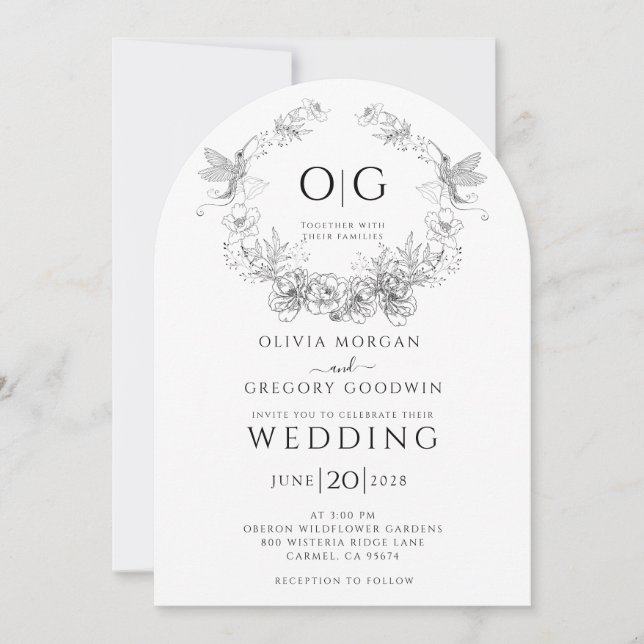 Invitation Simple Botanique Élégant Floral Wreath Monogramme (Devant)