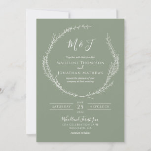 Invitation Simple Botanique Sage Vert Monogramme Mariage