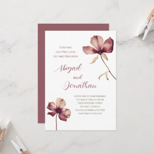 Invitation Simple Bourgogne Fleur sauvage Mariage chrétien