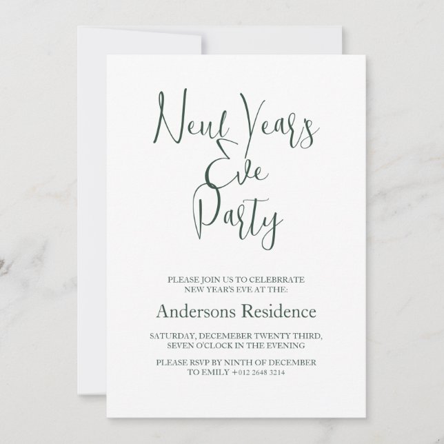 Invitation Simple bouteille Green New Year's Eve Party (Devant)