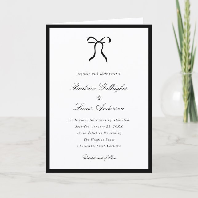 Invitation Simple Bow Classic Wedding (Devant)
